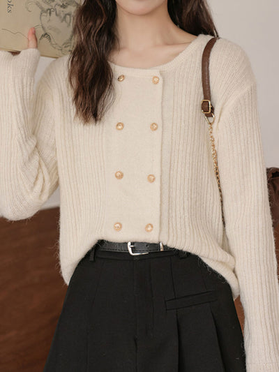 Emily Loose Crew Neck Double-Breasted Knitted Cardigan