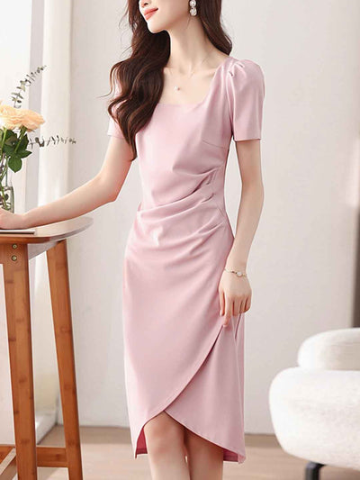 Bailey Elegant Square Neck Solid Color Dress