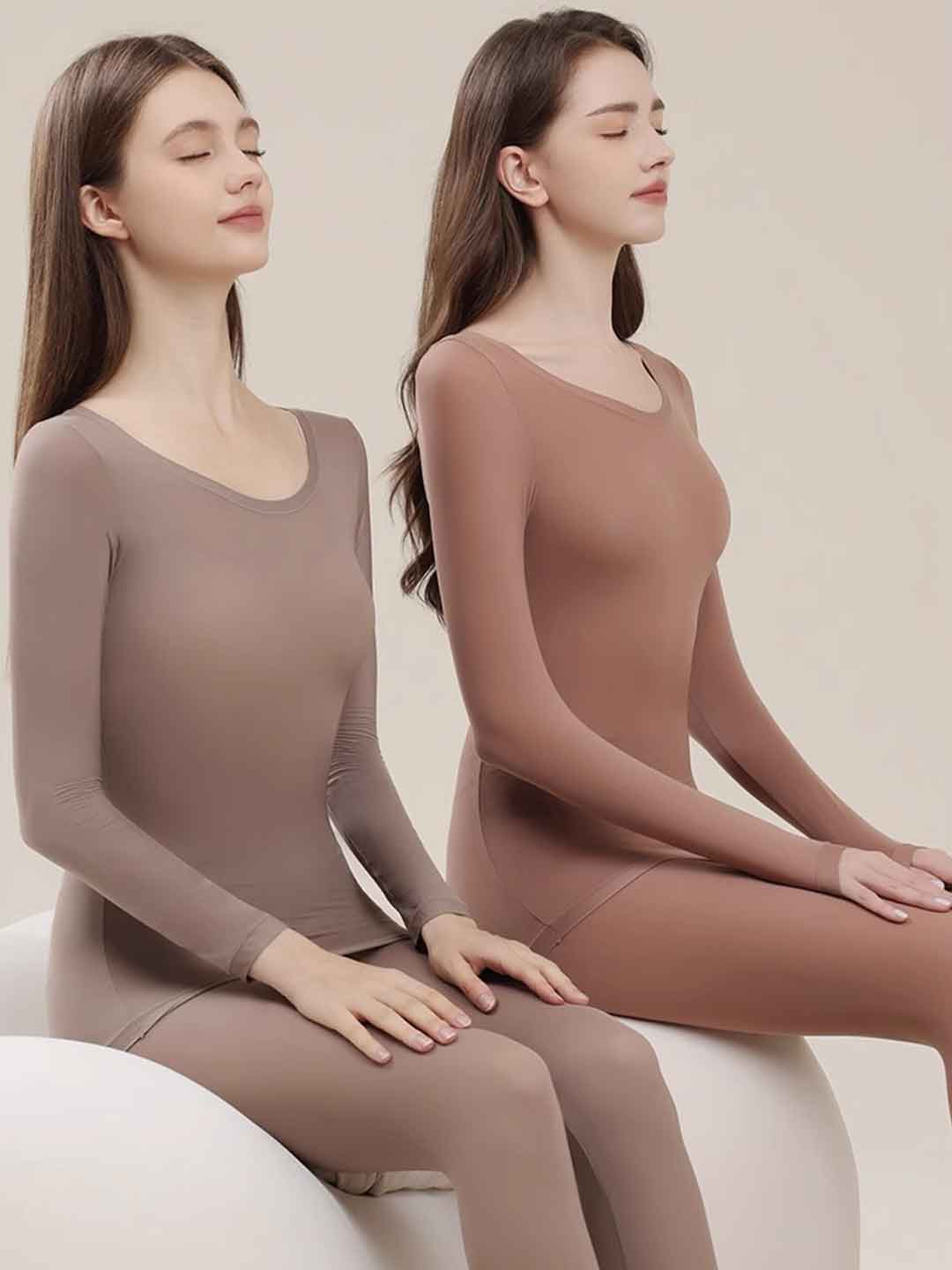 2pcs Women'S Crew Neck Ultra-Thin Underwear Set