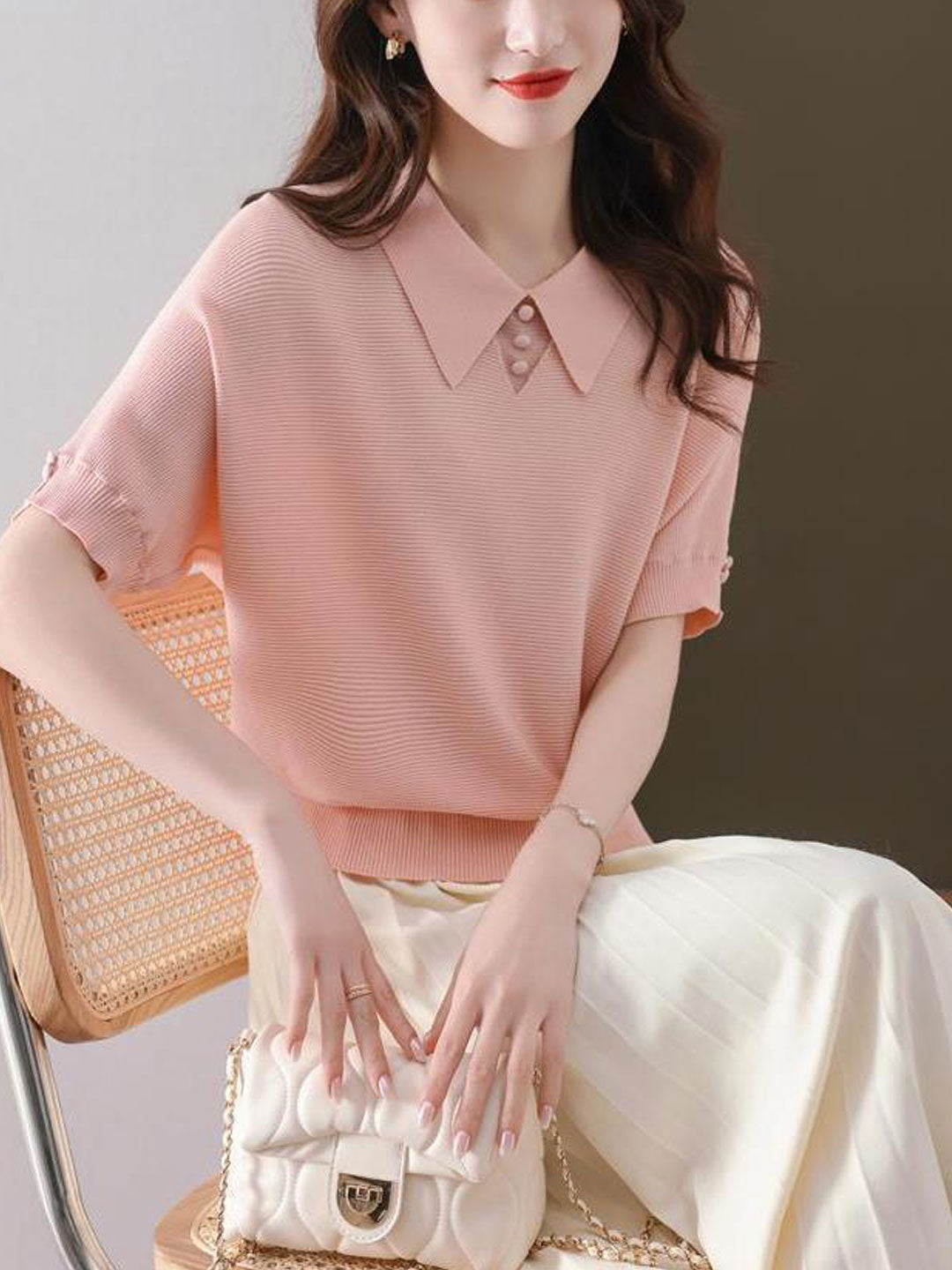 Kaitlyn Classic Polo Collar Knitted Top