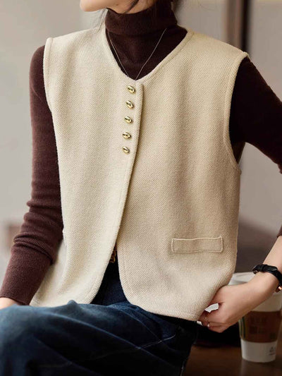 Gianna Retro Crew Neck Solid Color Knitted Vest