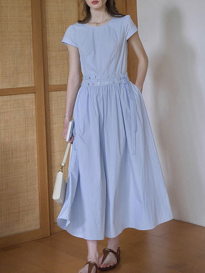 Bella Elegant Crew Neck Solid Color Dress