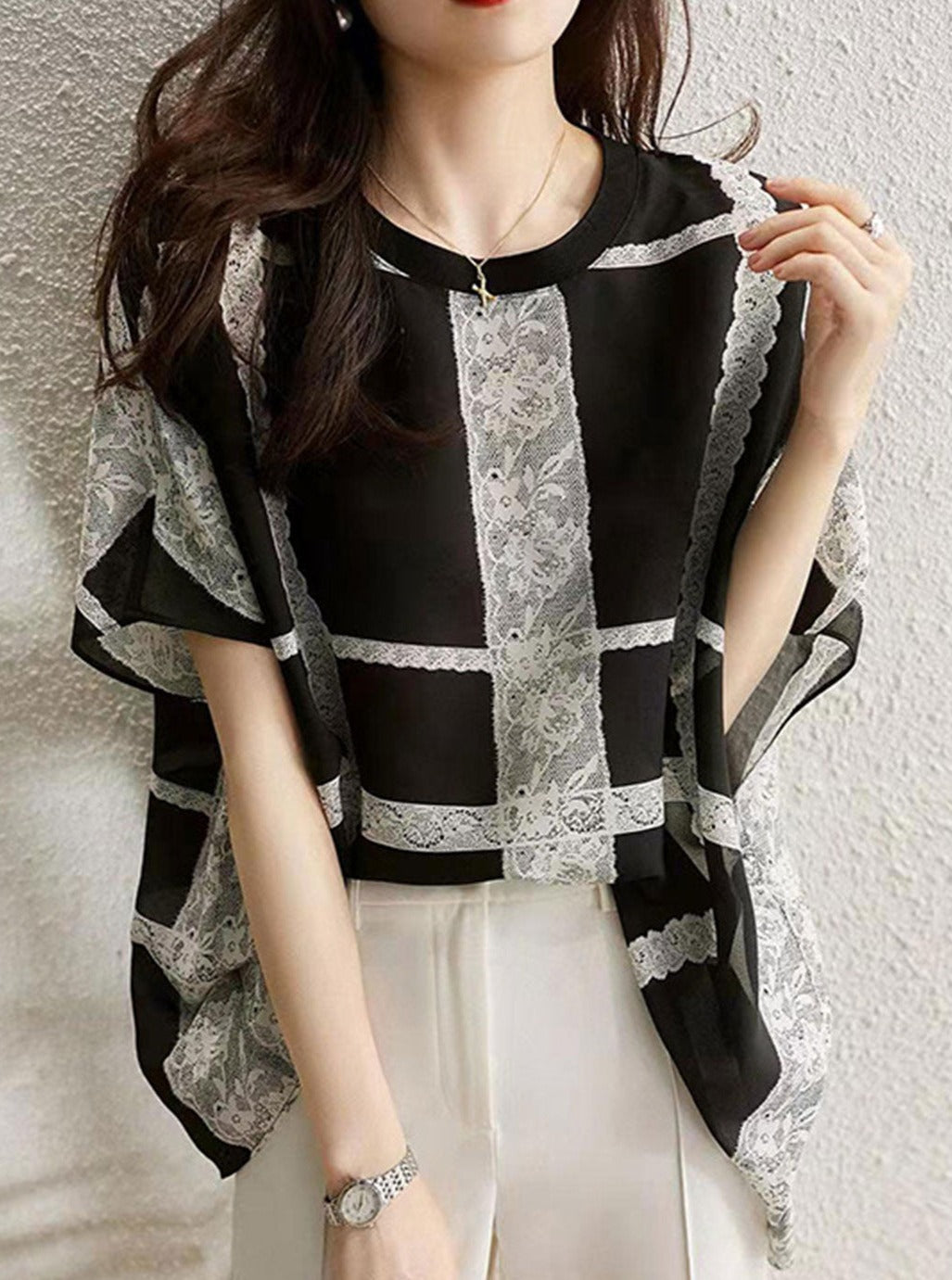 Ashley Casual Lace Printed Chiffon Top