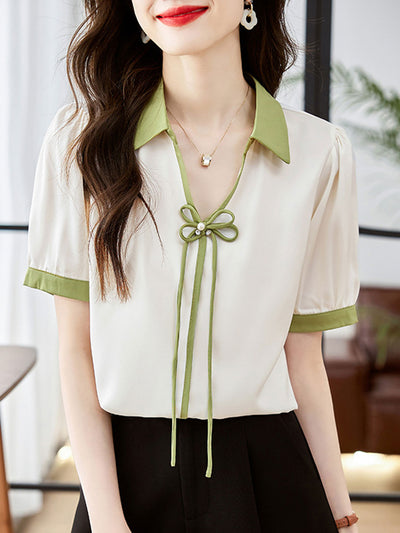 Lauren Casual Puff Sleeve Bow Shirt