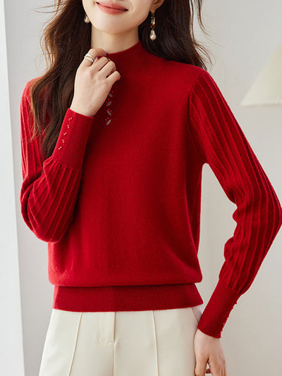 Emma Elegant Beaded Turtleneck Knitted Top