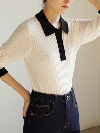 Jessica Retro Contrast Color Slim Knitted Sweater-Green