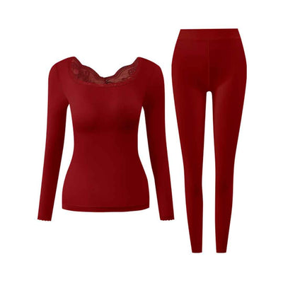 2pcs Women'S Lace Crew Neck Ultra-Thin Seamless Underwear Set