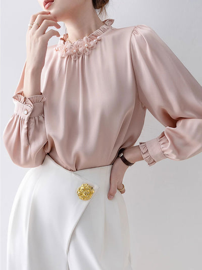 Jocelyn Classic Stand Collar Auricular Chiffon Top