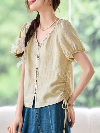 Camila Elegant V-Neck Solid Color Top