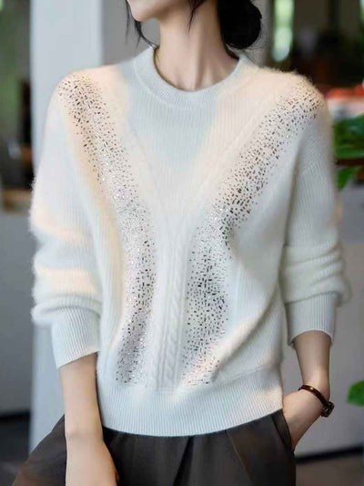 Sophie Loose Crew Neck Rhinestone Pullover Knitted Sweater