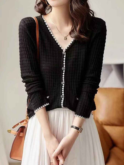Mariah Classic V-Neck Contrasted Color Knitted Cardigan