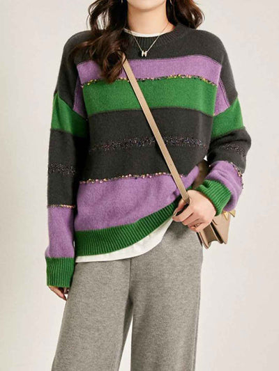 Kimberly Loose Crew Neck Striped Knitted Sweater