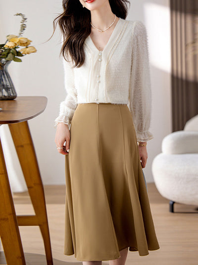 Anna Classic V-neck Auricular Chiffon Blouse