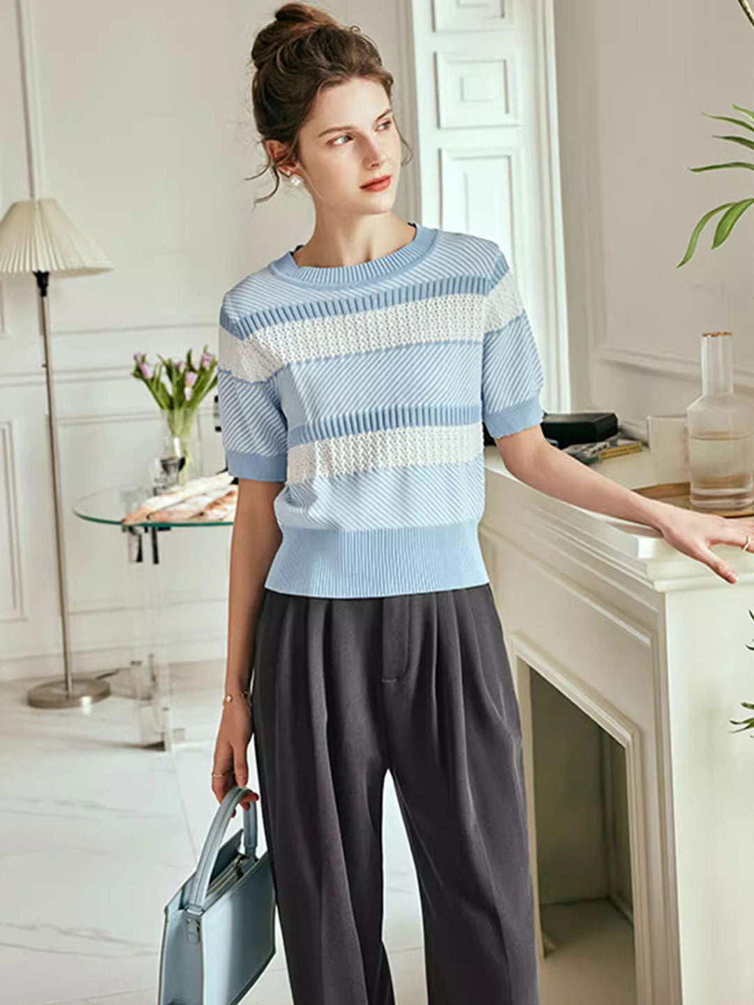 Mia Classic Crew Neck Striped Knitted Top