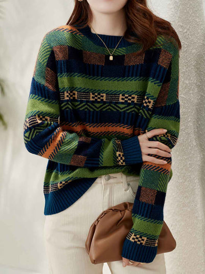 Aaliyah Loose Crew Neck Contrasted Striped Knitted Sweater