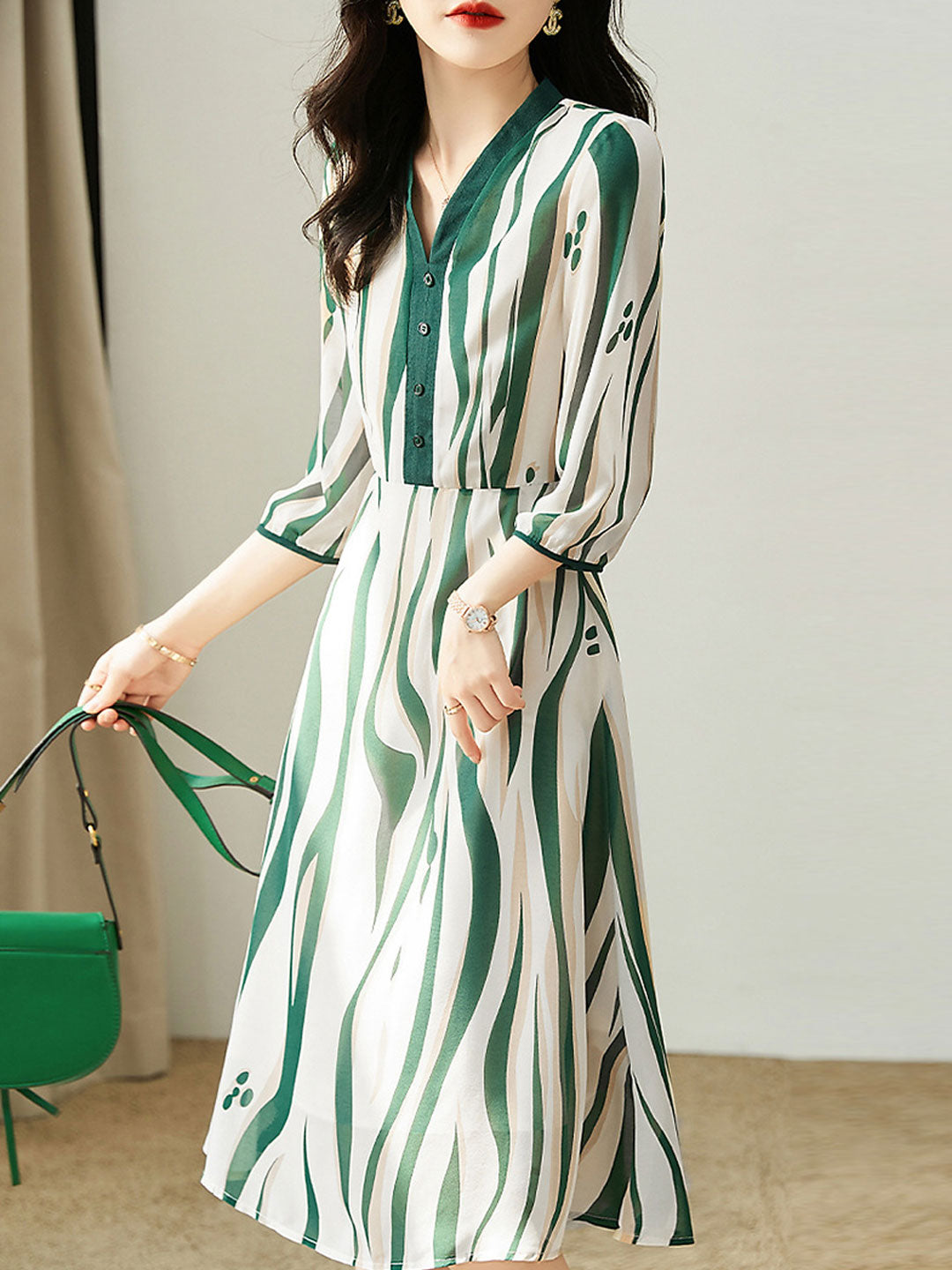 Layla Classic V-Neck Striped Dress