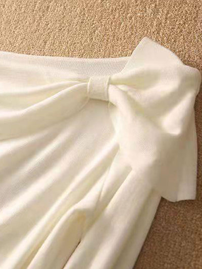 Brianna Off-Neck Bow Knitted Sweater-White