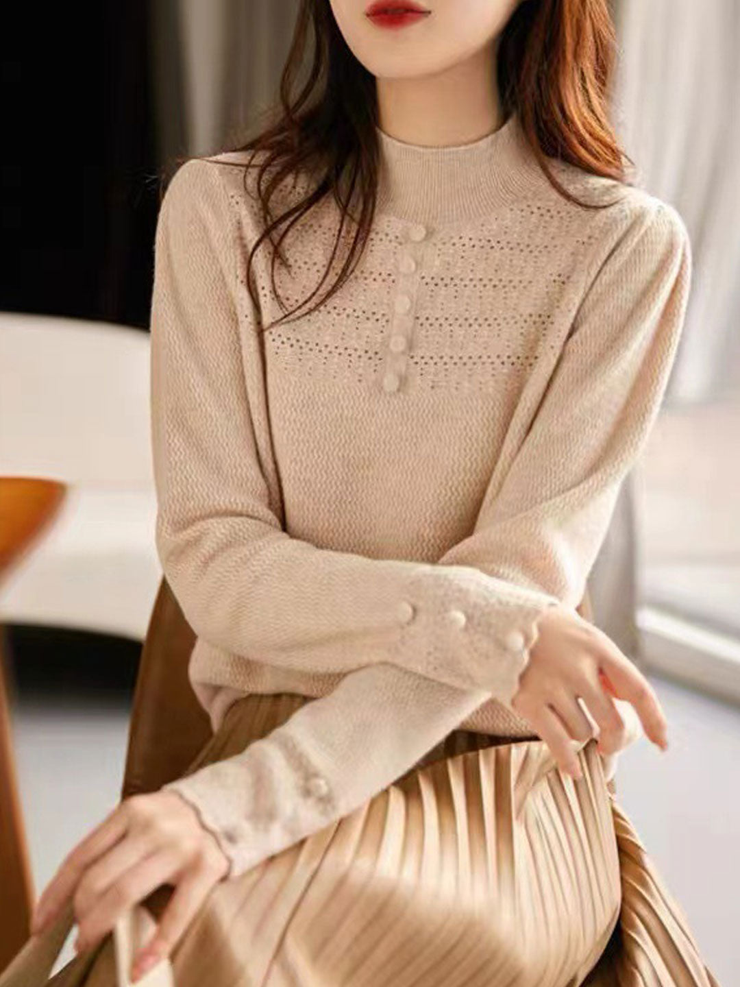 Mia Elegant Turtleneck Hollowed Pullover Sweater