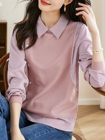 Olivia Casual Lapel Striped Textured Sweatshirt