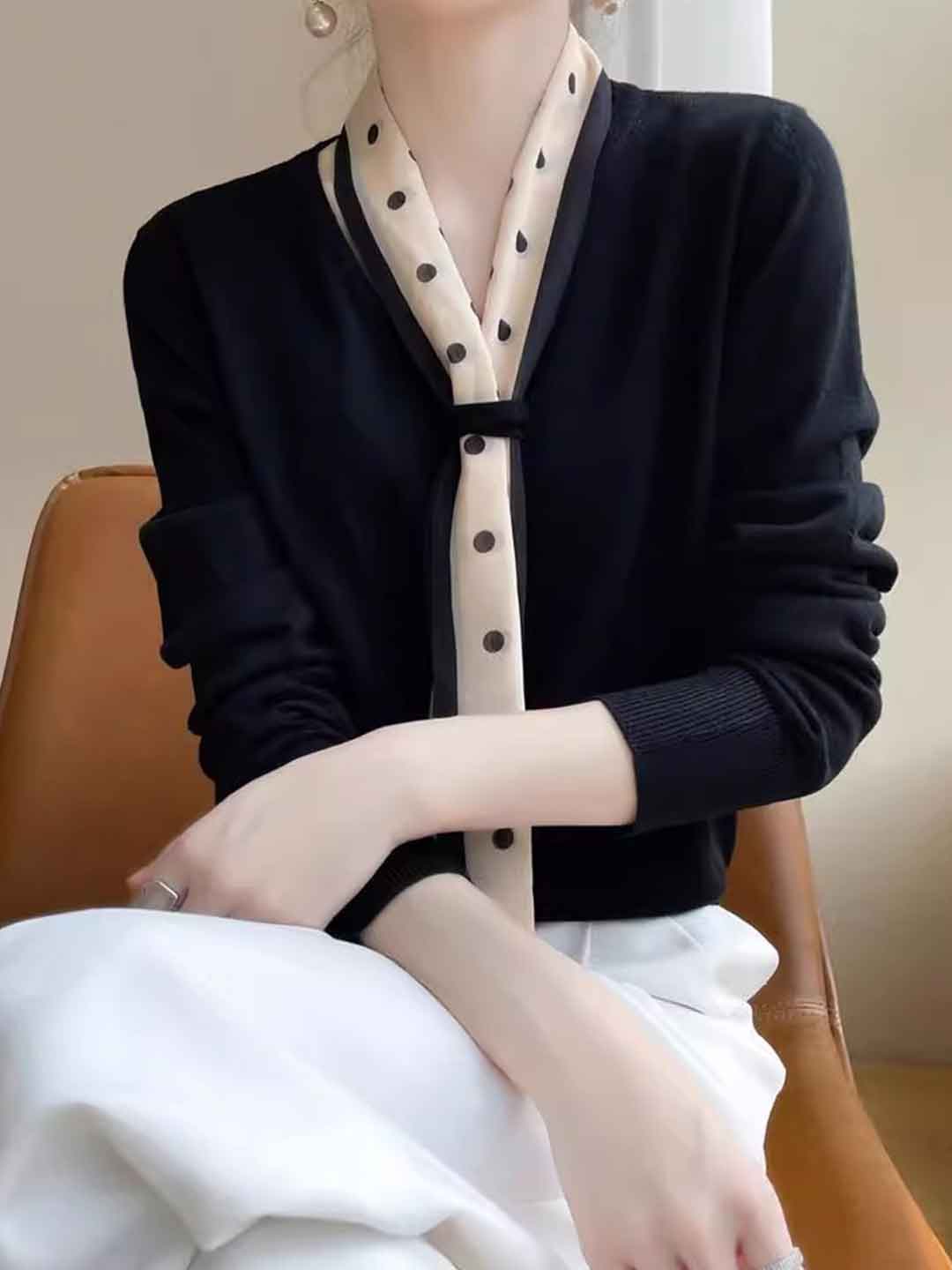 Camila Loose V-Neck Scarf Knitted Sweater