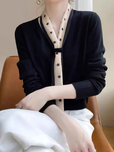 Camila Loose V-Neck Scarf Knitted Sweater