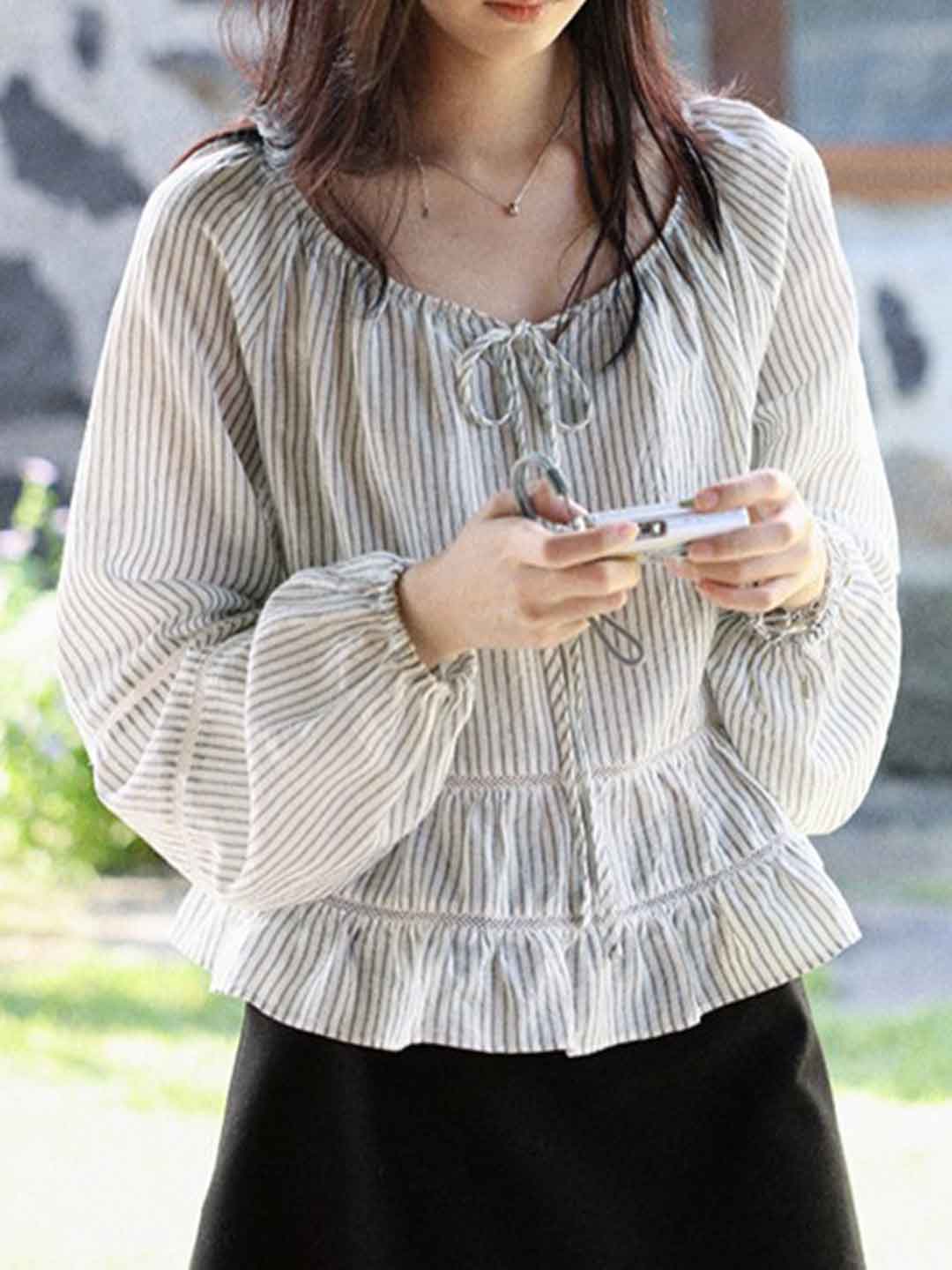 Sarah Loose Crew Neck Striped Shirt