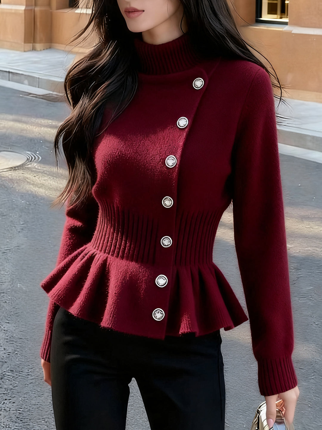 Valeria Slim Turtleneck Solid Color Pullover Knitted Top