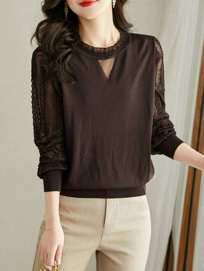 Abigail Elegant Crew Neck Lace Blouse