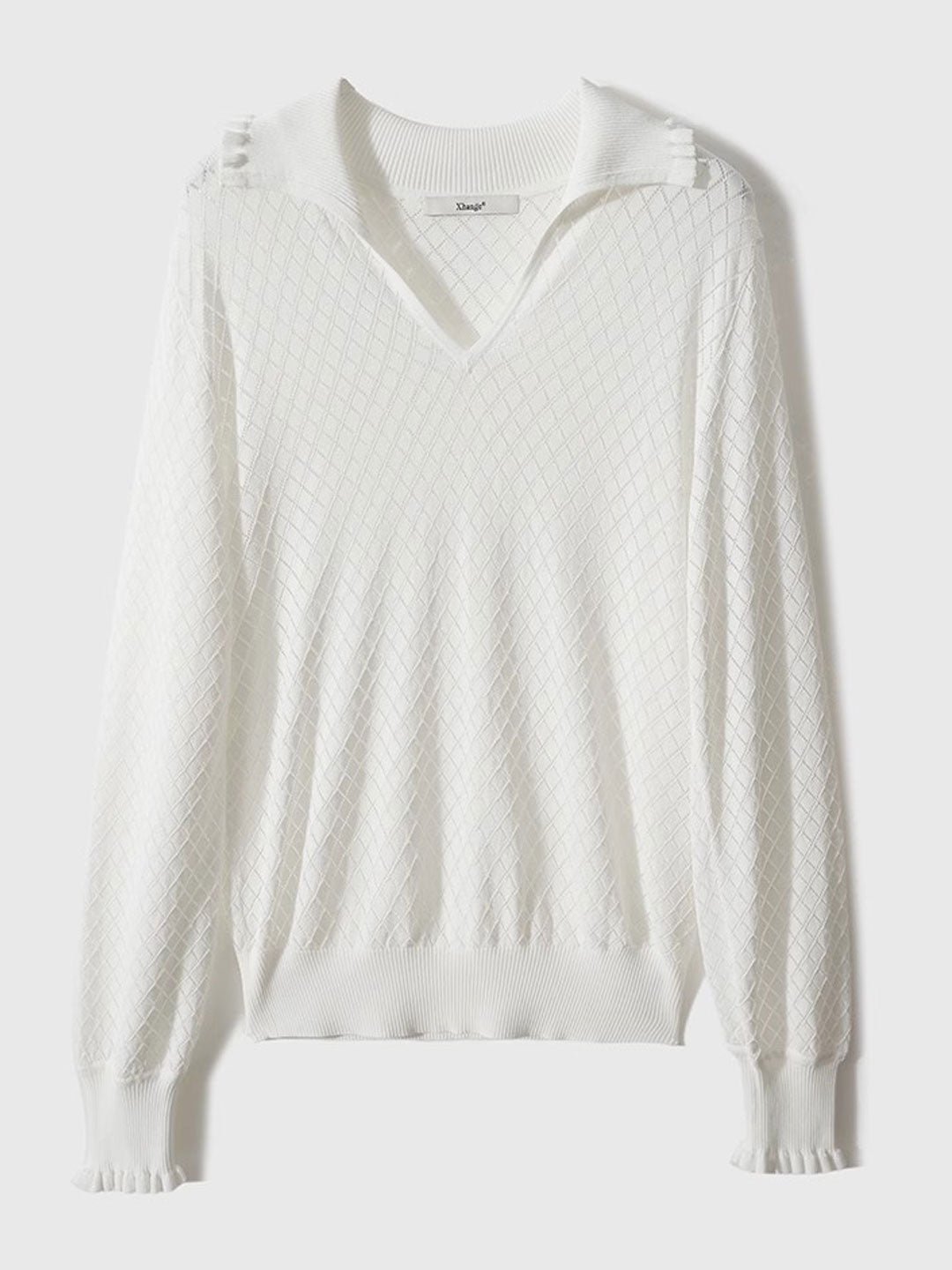 Ashley Classic V-Neck Hollow Solid Color Knitted Top