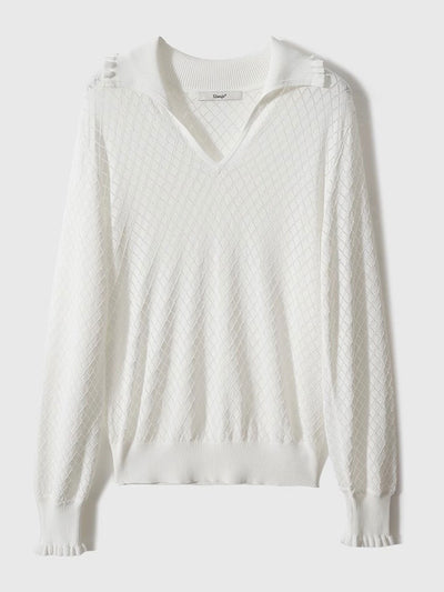 Ashley Classic V-Neck Hollow Solid Color Knitted Top