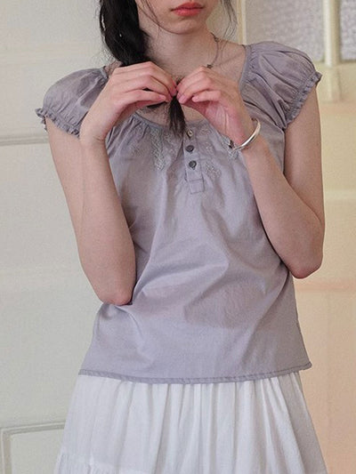 Kylie Retro Crew Neck Embroidered Lace Top