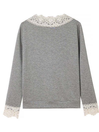 Brooke Loose V-Neck Lace Sweatshirt