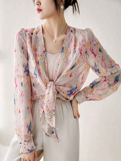 Sarah Loose V-Neck Printed Blouse