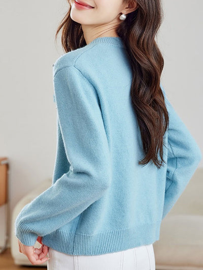 Aaliyah Classic Crew Neck Beaded Knitted Cardigan