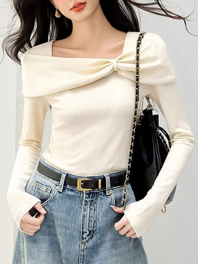 Brianna Off-Neck Bow Knitted Sweater