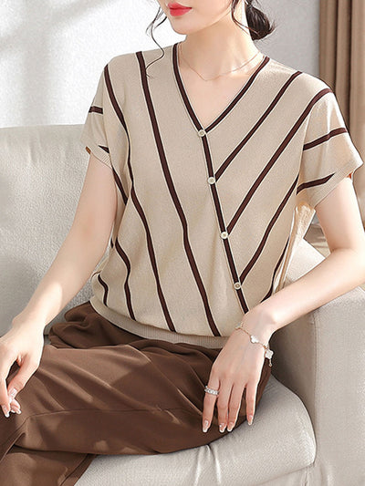 Bella Casual V-Neck Striped Shirt