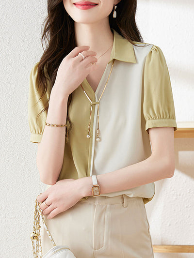 Alexis Casual Contrast Panelled Satin Shirt