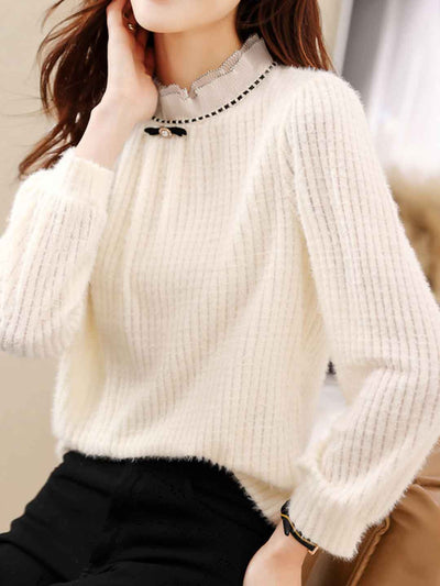 Madison Classic Lace Collar Solid Color Top