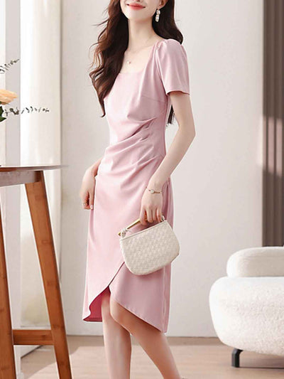 Bailey Elegant Square Neck Solid Color Dress
