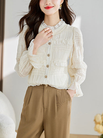 Claire Retro Auricular Jacquard Flare Sleeve Shirt