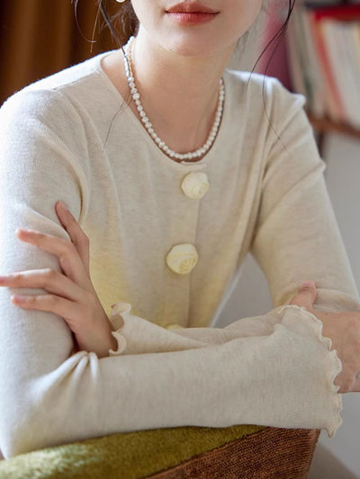 Bella Elegant Crew Neck Auricular Sleeve Knitted Cardigan