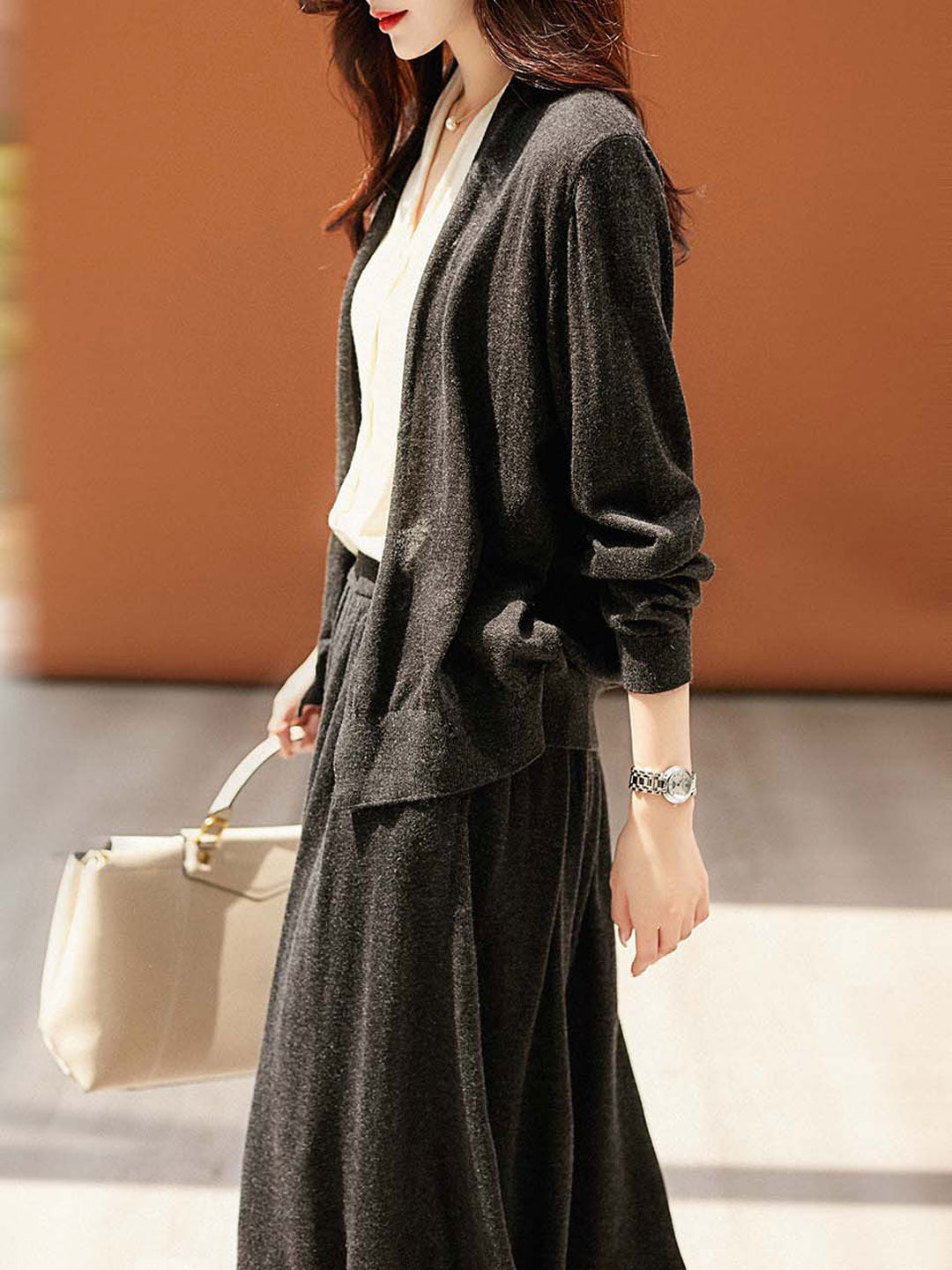 Ruby Classic V-neck Knitted Cardigan Dress Set
