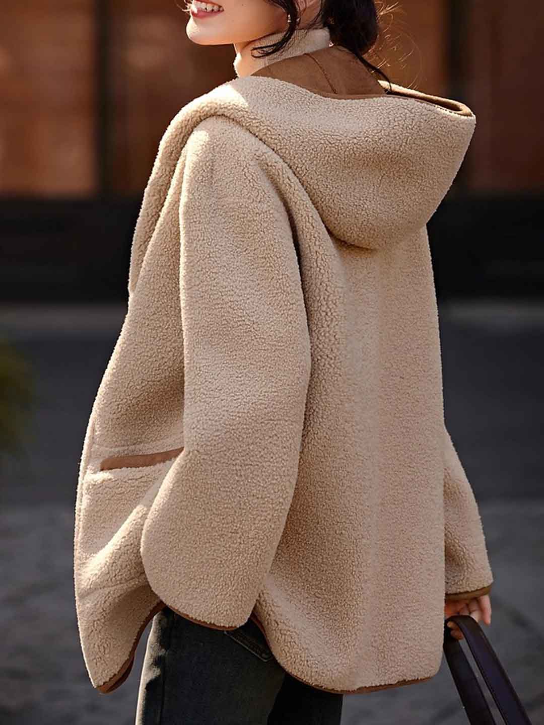 Isabella Casual Fleece Hooded Reversible Coat