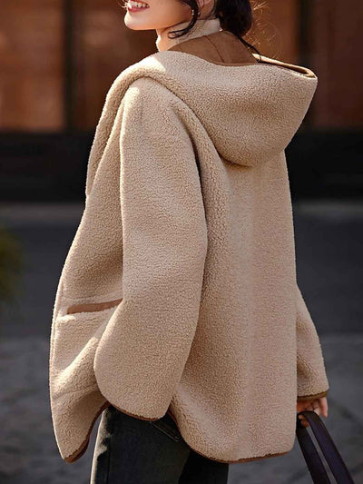 Isabella Casual Fleece Hooded Reversible Coat
