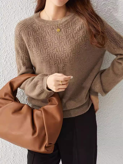 Lauren Elegant Crew Neck Lantern Sleeve Hollowed Top