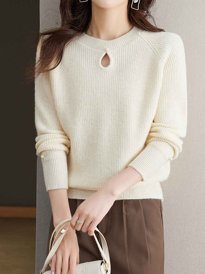 Sophie Classic Crew Neck Hollowed Solid Color Knitted Sweater
