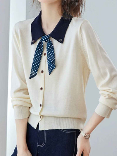 Bella Cute Doll Collar Bow Knitted Top