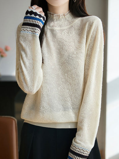 Peyton Retro Auricular Lace Embroidered Jacquard Top