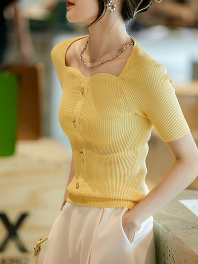 Ava Elegant Square-Neck Button Knitted Cardigan