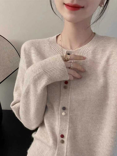 Chloe Loose Crew Neck Knitted Cardigan-Gray